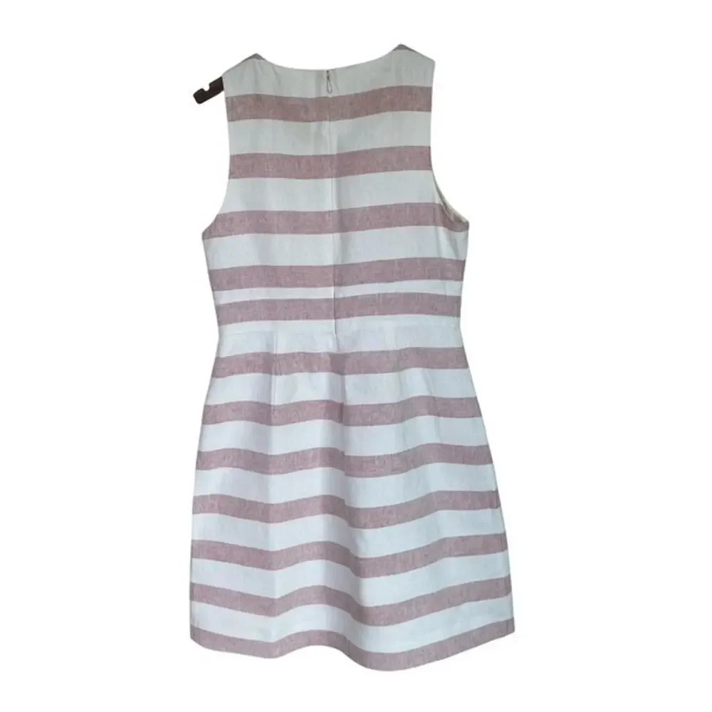 J Crew Dress 2 Stripe Basket-Weave Dress A6314 Red Ivory Size 10